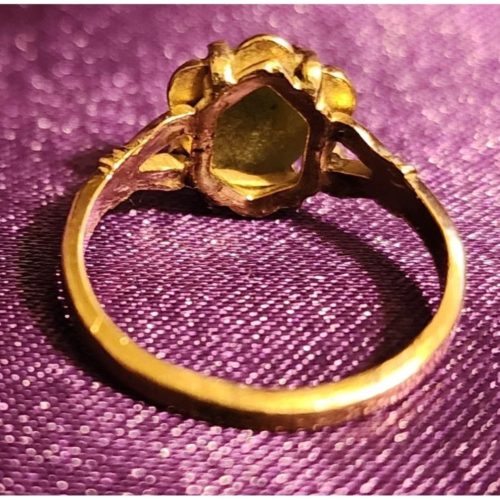Vintage 10K Gold Filled Green  Cabochon Scalloped Floral Ring Size 5.25 3g - Picture 9 of 9